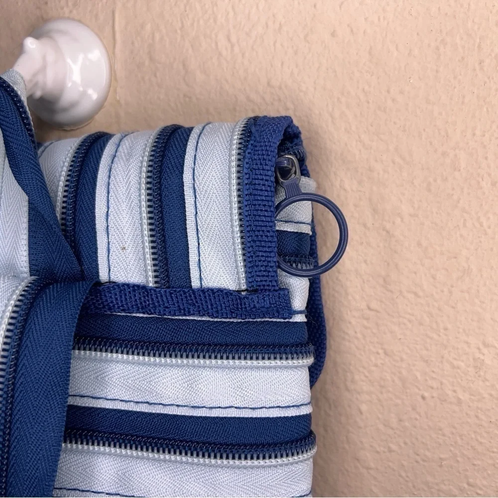 ZIP IT BRAND BACKPACK BLUE STRIPE PASTEL LIGHTWEIGHT TRAVEL